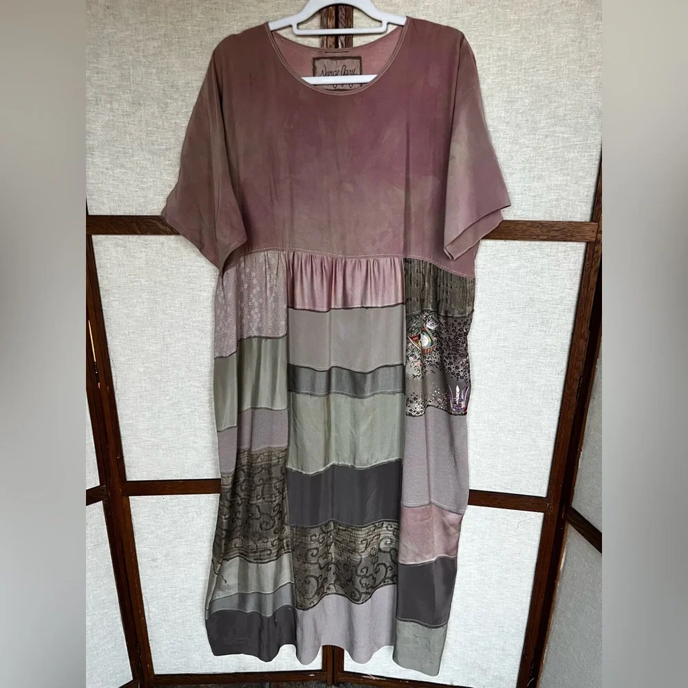Nancy Gary Vintage Silk Artisan Patchwork Dress and Long Vest - Large - Picture 10 of 16